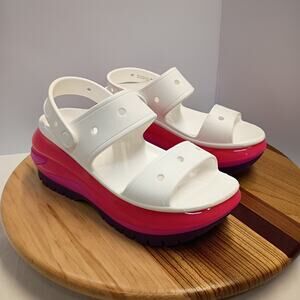 Crocs Mega Crush Platform Sandals Comfort Shoes White Pink Purple Size 7 US